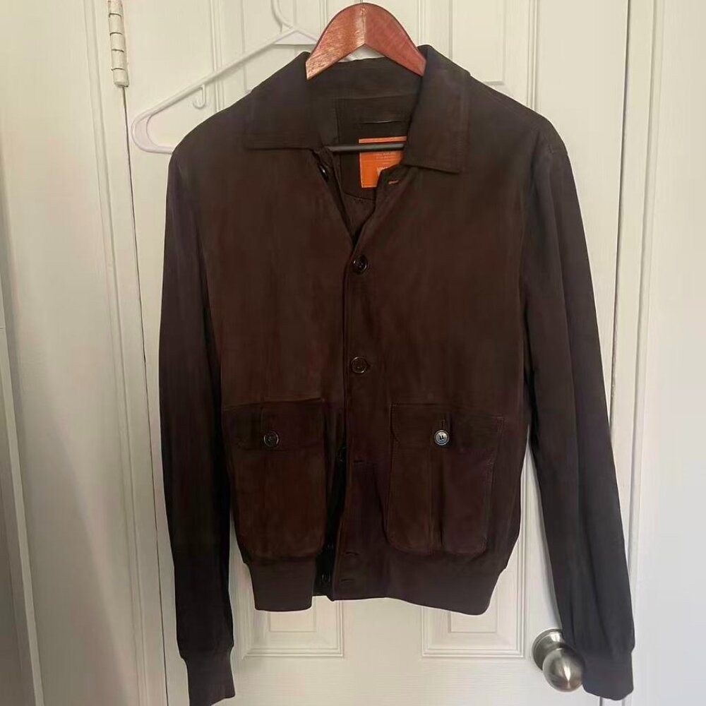 The Armoury Dayware Made in Italy Wright Brown Suede Blouson Coat 50 USD $1675